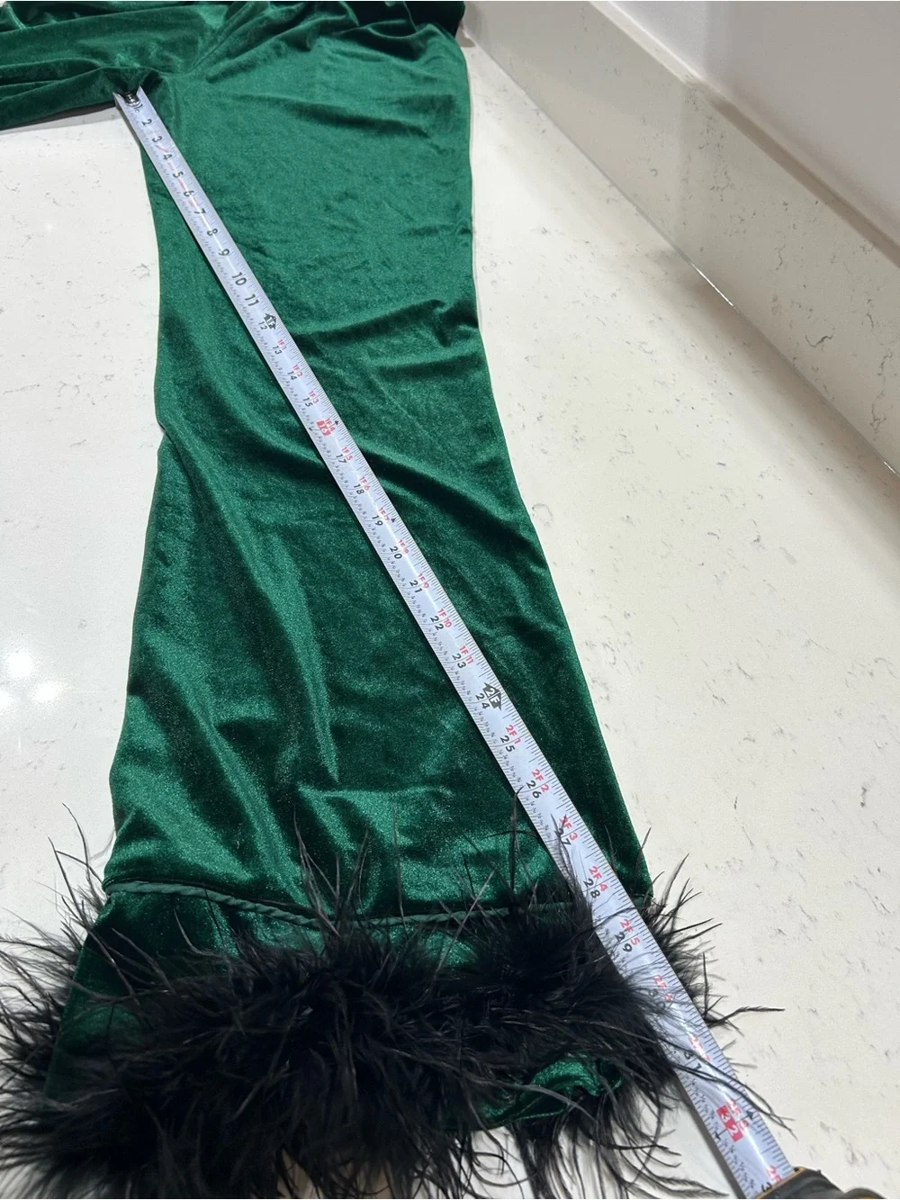Nasty Gal 2Piece Emerald Green Velvet Feather-Trim Set